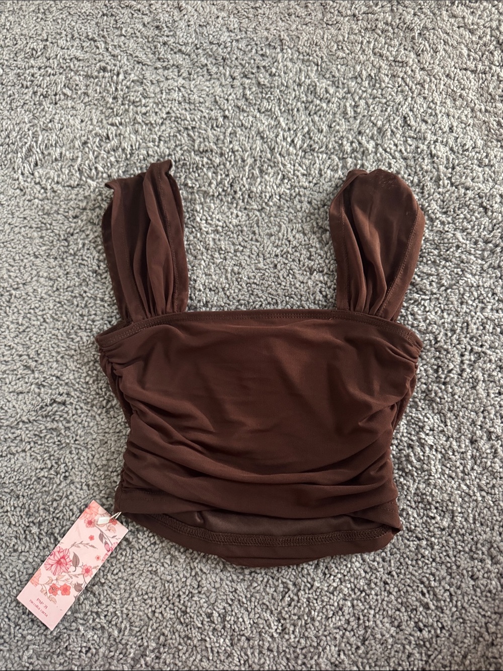 Brown Square-Neck Ruched Women's Tank Top